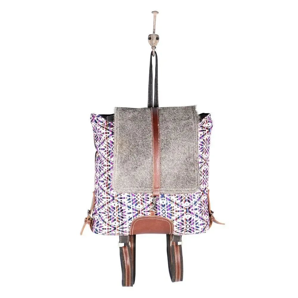 Myra Bag Handmade Vibrant Backpack Upcycled Canvas & Cowhide Leather